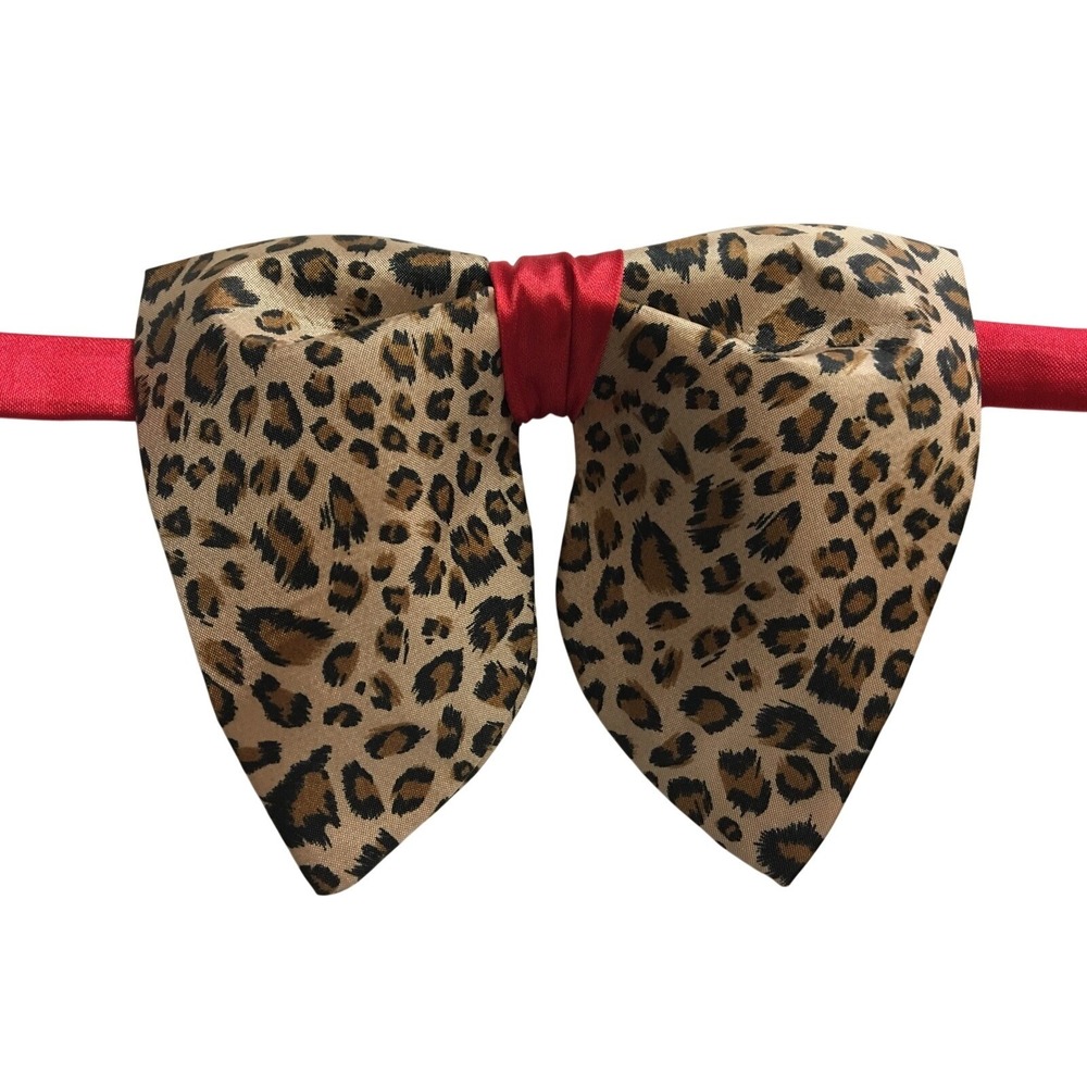 Oversized Black/Brown/Red Leopard Bow tie Vintage style 70s Wedding Prom Gift - Picture 1 of 3